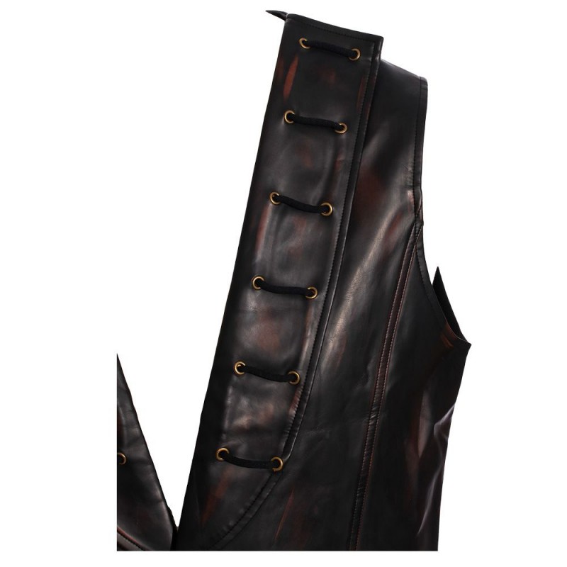 Men Black Leather Vest, Mens Fashion ROCK Steampunk Leather V Neck Vest 